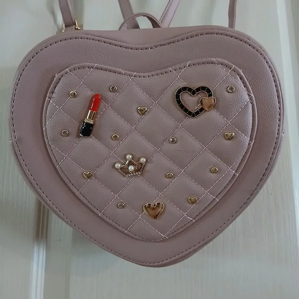 NWT Under One Sky Pink Heart-Shaped Quilted Convertible Backpack Coquette Barbie